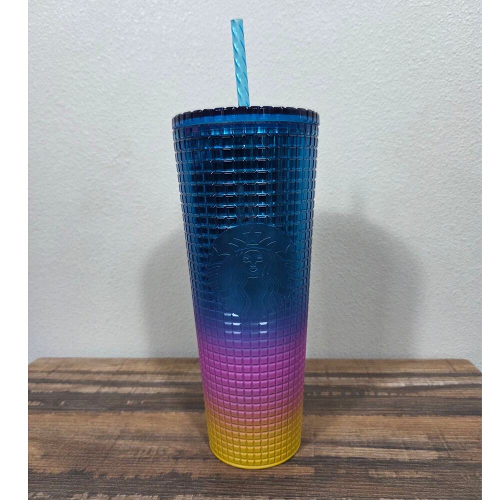 Starbucks 2023 Tim Singleton Rainbow Pride Grid Venti Tumbler 24oz NWOT